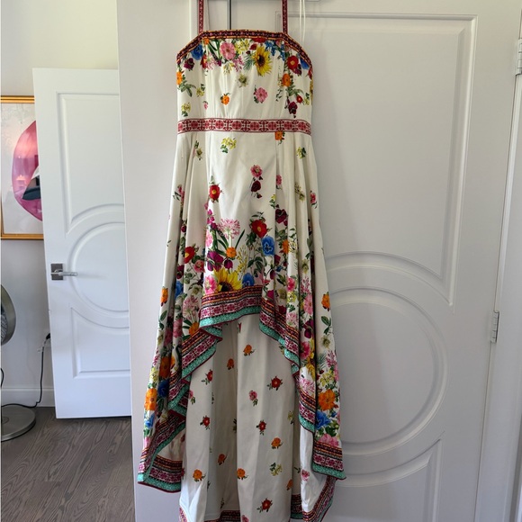 Alice + Olivia Dresses & Skirts - Alice + Olivia Floral Border Cream Circle Dress with Multicolor Trim